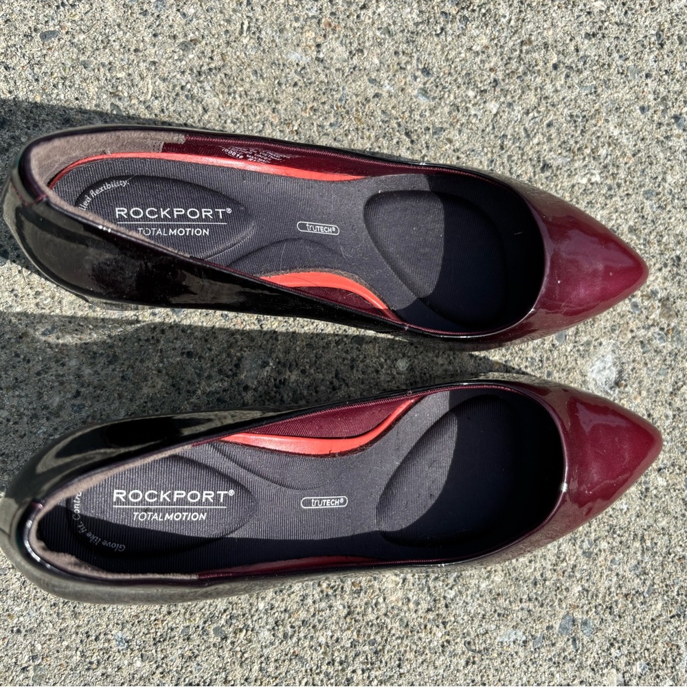 Rockport patent leather cherry red ombré pointy toe square heel pumps 9.5 Wide